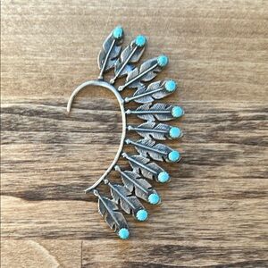 Silver and Turquoise Feather Ear Cuff
